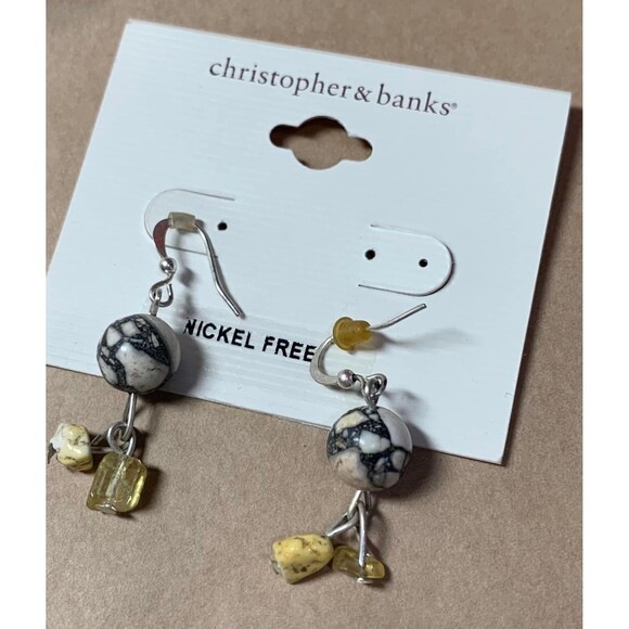 Christopher & Banks Necklace & Earring Set Yellow Cream Stone Silver Tone Dangle - Picture 3 of 3